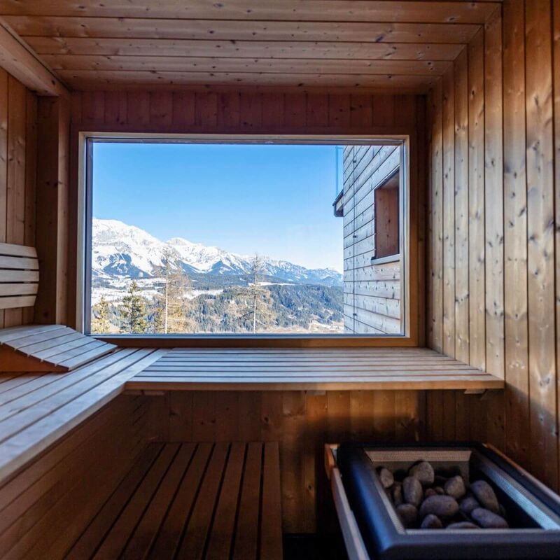 Private Sauna mit Ausblick auf den Dachstein und die Skipiste