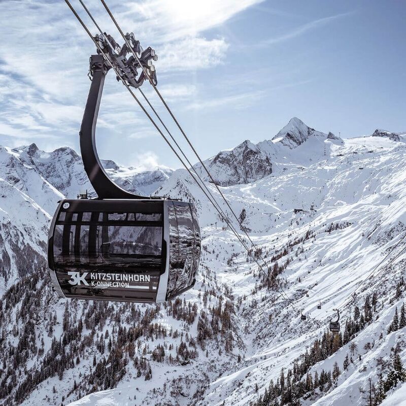 Ultra-modern tricable gondola lift leads to the Kitzsteinhorn glacier ski area.