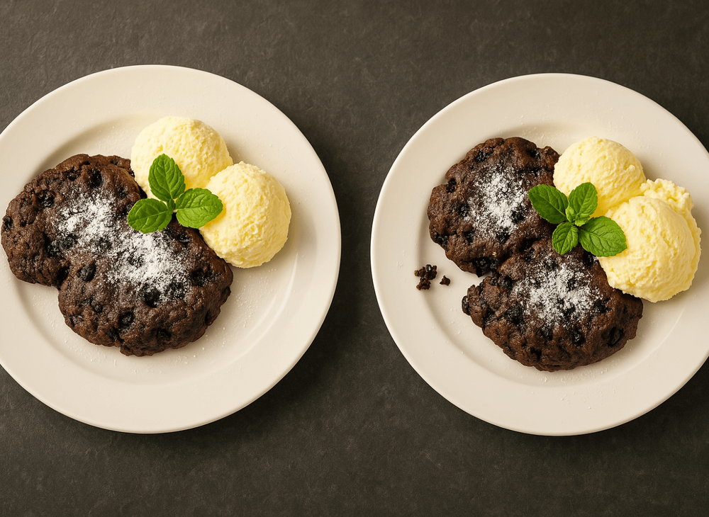 2 Teller mit Moosbeernocken und Vanilleeis