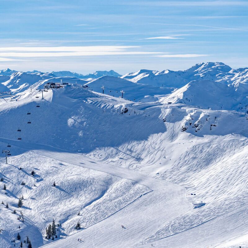 Winter landscape with slopes and chairlifts in the Kitzbühel-Hahnenkamm ski area