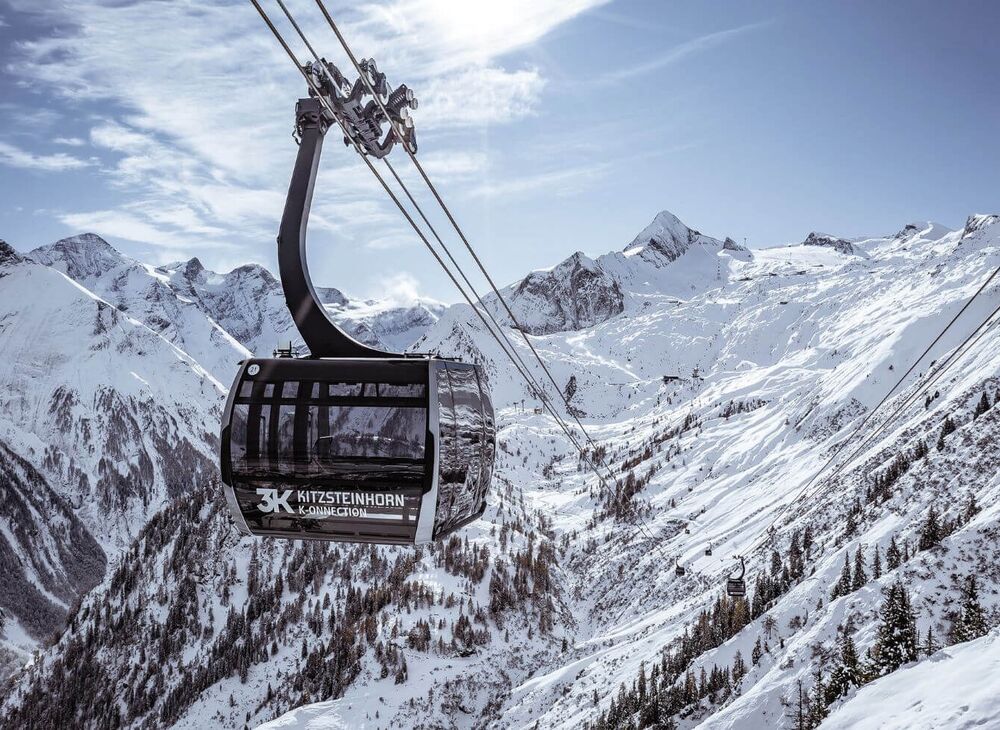 Ultra modern tricable gondola lift leads to the Kitzsteinhorn glacier ski area.