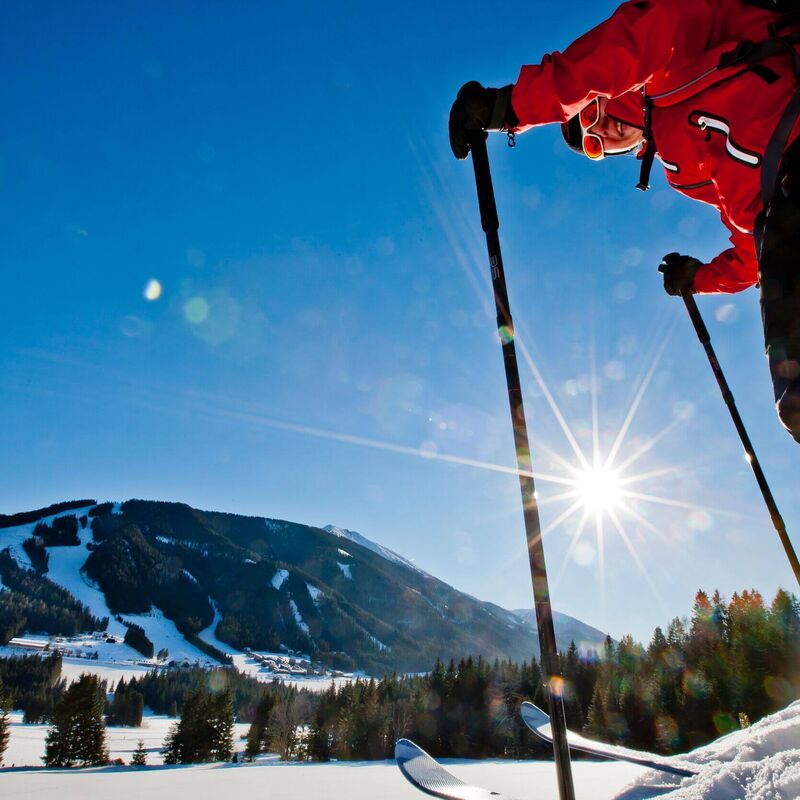 Skiers out and about in snowy Hohentauern