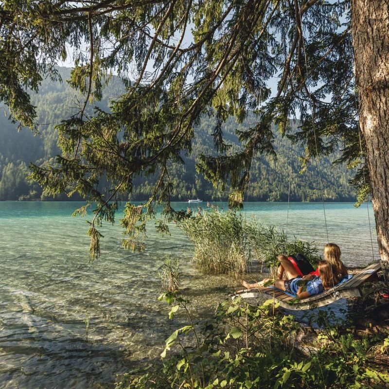 Schaukel am Ufer des Weissensees im Wald, © Martin Steinthaler